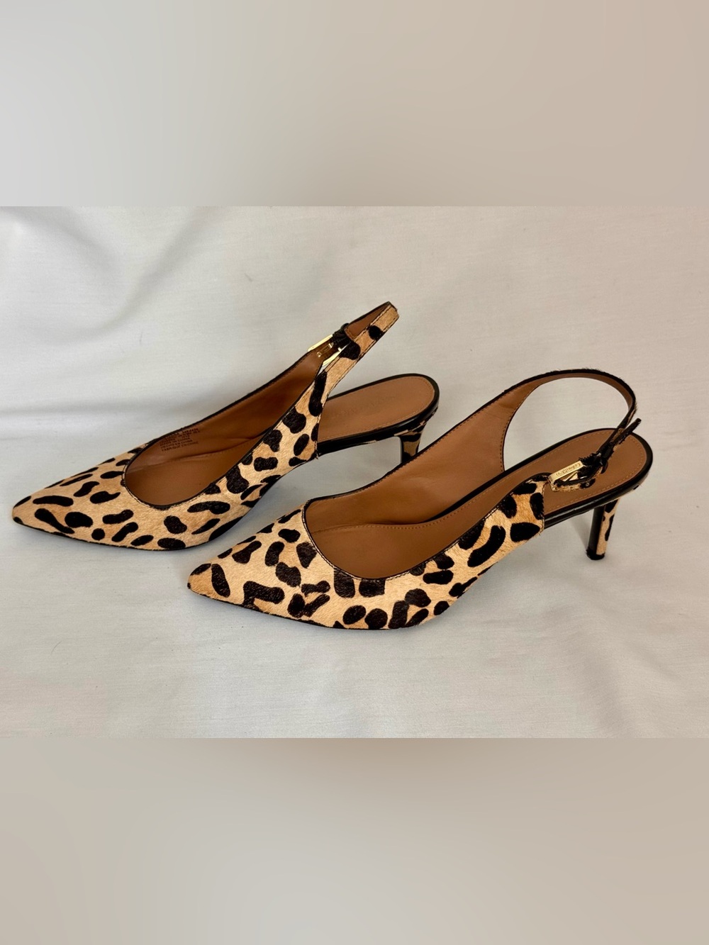 Leopard Print Calf Hair Sling Back Pointed Toe Heels 9.5